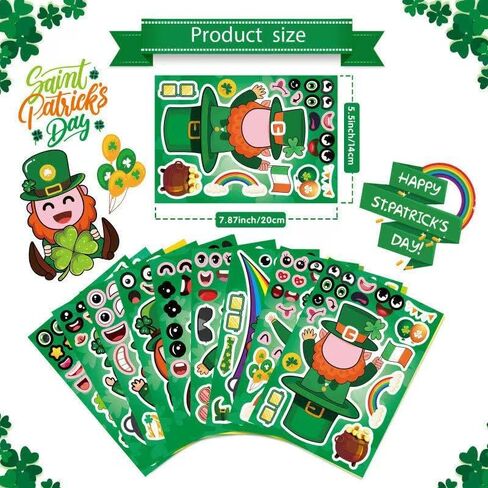 St Patrick Stickers for Kids - 27 Sheets Make Your Own Shamrock Stickers for Gift Decor, Makea Animal Face Stickers for Irish Lucky Party Favors Crafts School Classroom Activity Rewards for Kids in Saudi Arabia