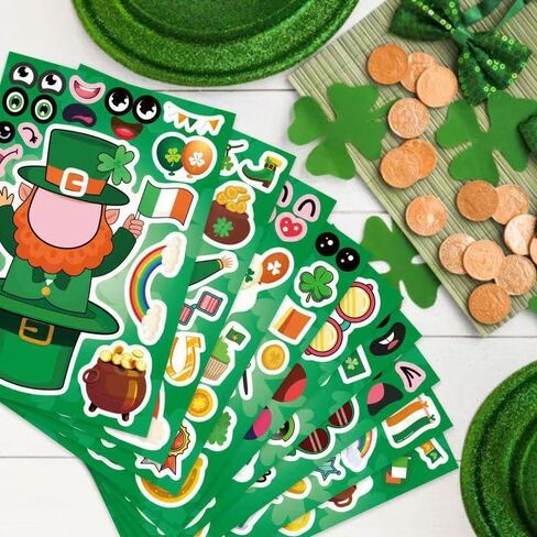 St Patrick Stickers for Kids - 27 Sheets Make Your Own Shamrock Stickers for Gift Decor, Makea Animal Face Stickers for Irish Lucky Party Favors Crafts School Classroom Activity Rewards for Kids in Saudi Arabia