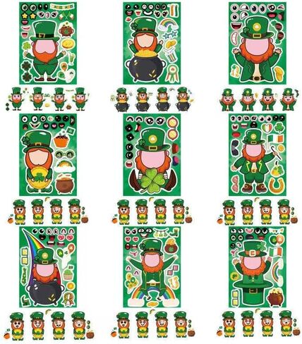 St Patrick Stickers for Kids - 27 Sheets Make Your Own Shamrock Stickers for Gift Decor, Makea Animal Face Stickers for Irish Lucky Party Favors Crafts School Classroom Activity Rewards for Kids in Saudi Arabia