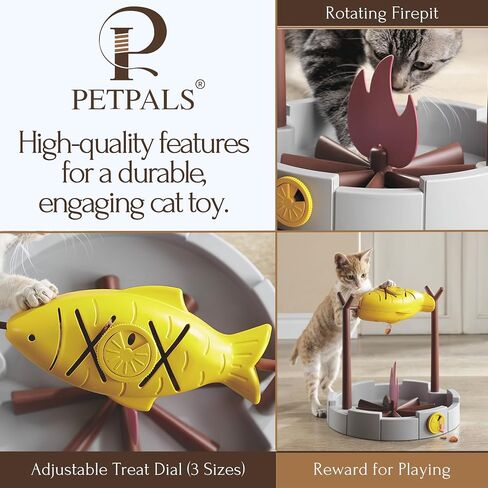 Petpals 11" High Cat Treat-Dispensing Slow Feeder, Pet Dry Food Dispenser, Pet Slow Feeding Snack Bowl, Grilled Fish Toy with a Free Pet Hair Remove Cleaning Brush (Small Bundle) in Saudi Arabia