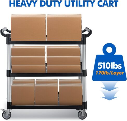Utility carts with Wheels,Large Size Plastic Service Cart,Restaurant Cart Heavy Duty with 4 Brake Lockable Wheels for Kitchen/Office/Warehouse. (34×17×37(510lbs)) in Saudi Arabia