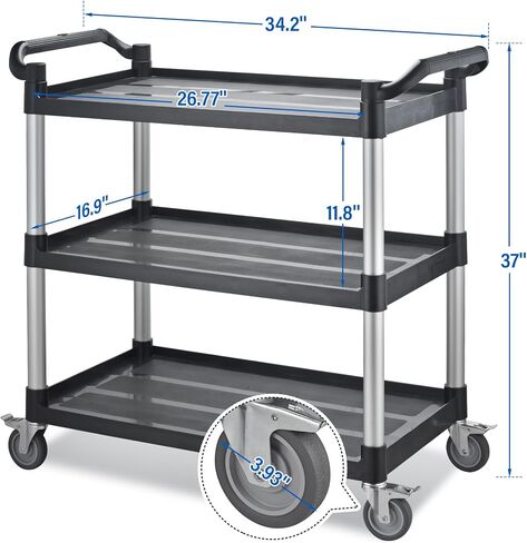 Utility carts with Wheels,Large Size Plastic Service Cart,Restaurant Cart Heavy Duty with 4 Brake Lockable Wheels for Kitchen/Office/Warehouse. (34×17×37(510lbs)) in Saudi Arabia
