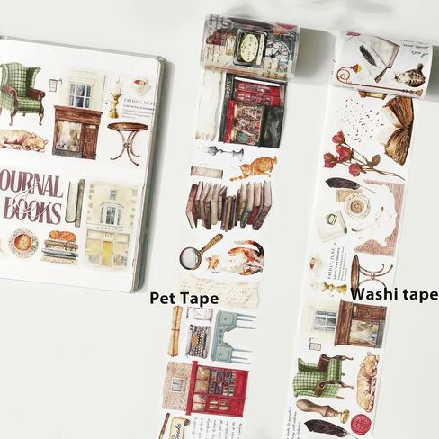 WT Cats and Books Wide PET Tape Pre-Cut, One Roll 5 Meters, Decorative Cute PET Tape for Bible Journaling, Bullet Journal Supplies,Scrapbooking Supplies,Planners, Party Decorations in Kuwait