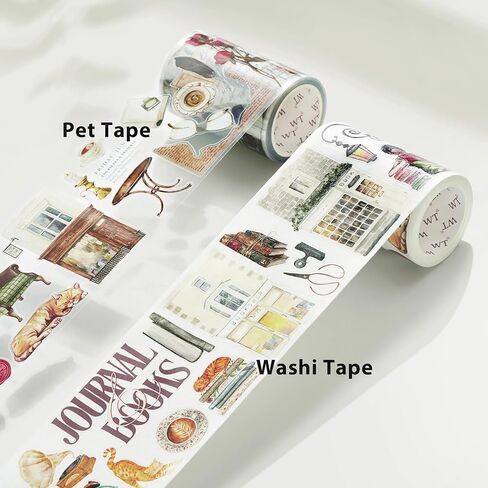 WT Cats and Books Wide PET Tape Pre-Cut, One Roll 5 Meters, Decorative Cute PET Tape for Bible Journaling, Bullet Journal Supplies,Scrapbooking Supplies,Planners, Party Decorations in Kuwait