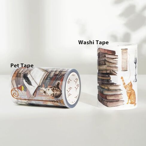 WT Cats and Books Wide PET Tape Pre-Cut, One Roll 5 Meters, Decorative Cute PET Tape for Bible Journaling, Bullet Journal Supplies,Scrapbooking Supplies,Planners, Party Decorations in Kuwait