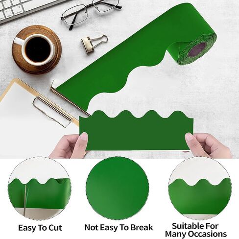 50 Feet Scalloped Bulletin Board Borders，Holiday Decoration for School，Scalloped Borders Classroom Bulletin，for Classroom Décor, Bulletin Board Trim Doors Decoration Strips（Green） in Kuwait