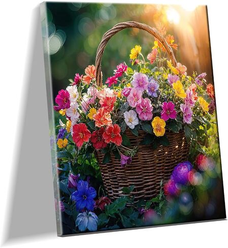 JOOZ Framed Canvas Diamond Art Kits for Adults - 5D Flowers Diamond Painting Kits for Adults, DIY Full Drill Diamond Art Flowers, Gem Art Kits for Home Wall Decor (20 X 16 Inch) in Saudi Arabia