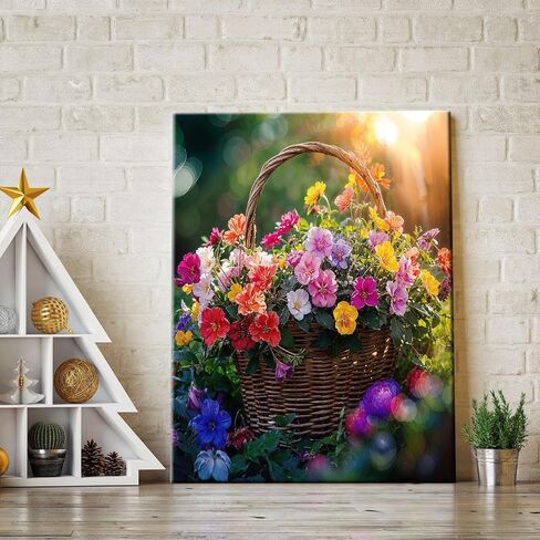 JOOZ Framed Canvas Diamond Art Kits for Adults - 5D Flowers Diamond Painting Kits for Adults, DIY Full Drill Diamond Art Flowers, Gem Art Kits for Home Wall Decor (20 X 16 Inch) in Saudi Arabia