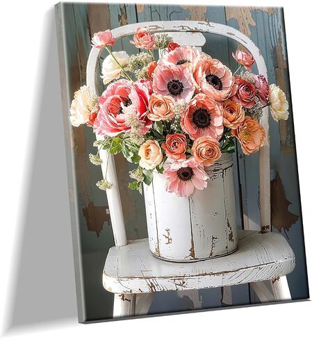 JOOZ Framed Canvas Diamond Art Kits for Adults - 5D Flowers Diamond Painting Kits for Adults, DIY Full Drill Diamond Art Flowers, Gem Art Kits for Home Wall Decor (20 X 16 Inch) in Saudi Arabia