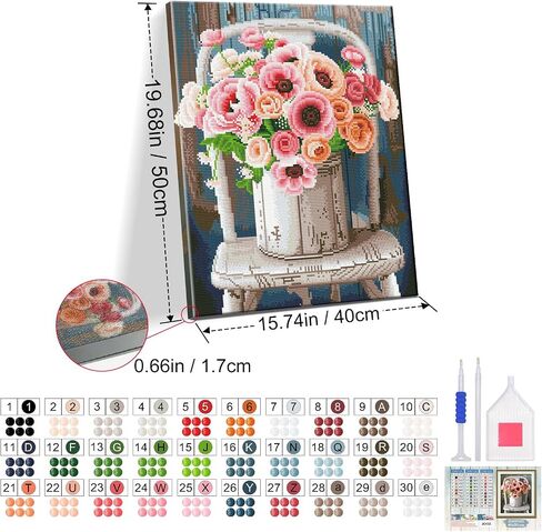 JOOZ Framed Canvas Diamond Art Kits for Adults - 5D Flowers Diamond Painting Kits for Adults, DIY Full Drill Diamond Art Flowers, Gem Art Kits for Home Wall Decor (20 X 16 Inch) in Saudi Arabia