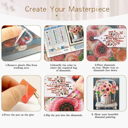 JOOZ Framed Canvas Diamond Art Kits for Adults - 5D Flowers Diamond Painting Kits for Adults, DIY Full Drill Diamond Art Flowers, Gem Art Kits for Home Wall Decor (20 X 16 Inch) in Saudi Arabia