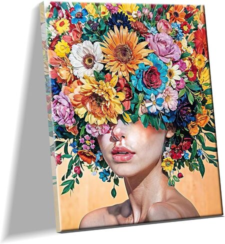 JOOZ Framed Canvas Diamond Art Kits for Adults - 5D Flowers Diamond Painting Kits for Adults, DIY Full Drill Diamond Art Flowers, Gem Art Kits for Home Wall Decor (20 X 16 Inch) in Saudi Arabia