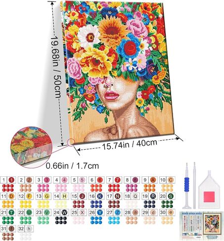 JOOZ Framed Canvas Diamond Art Kits for Adults - 5D Flowers Diamond Painting Kits for Adults, DIY Full Drill Diamond Art Flowers, Gem Art Kits for Home Wall Decor (20 X 16 Inch) in Saudi Arabia