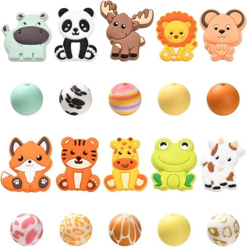 20 pcs 20 أنماط حيوانات من السيليكون بؤرات محورية من المطاط الغزلان الماشية الثعلب FOG PANDA حبات فضفاضة لقلائد DIY وتصنيع الأساور in Kuwait