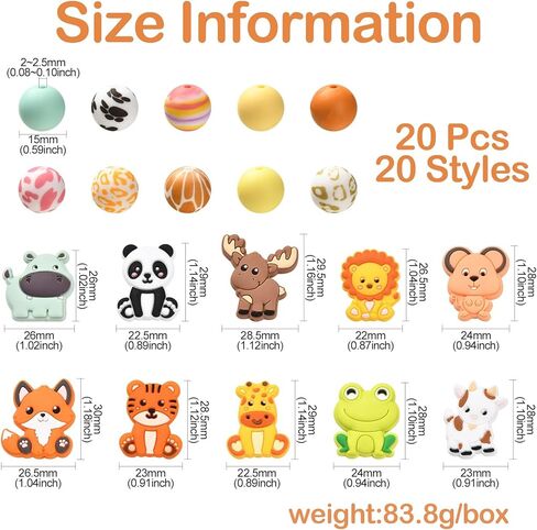20 pcs 20 أنماط حيوانات من السيليكون بؤرات محورية من المطاط الغزلان الماشية الثعلب FOG PANDA حبات فضفاضة لقلائد DIY وتصنيع الأساور in Kuwait