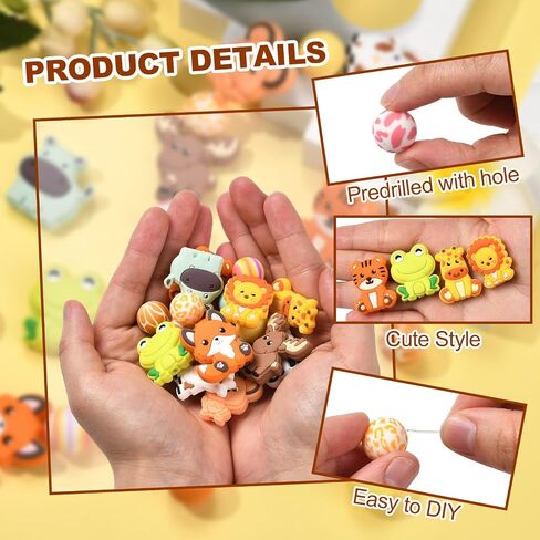 20 pcs 20 أنماط حيوانات من السيليكون بؤرات محورية من المطاط الغزلان الماشية الثعلب FOG PANDA حبات فضفاضة لقلائد DIY وتصنيع الأساور in Kuwait