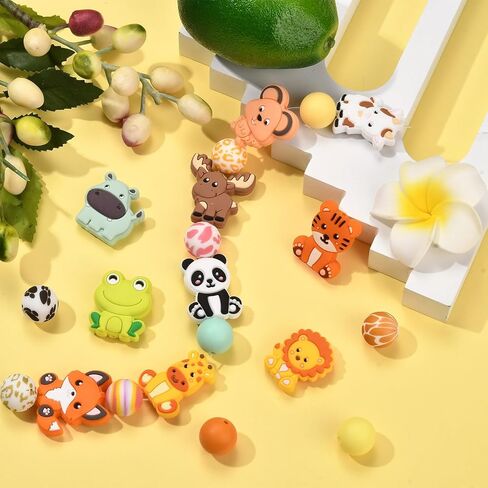 20 pcs 20 أنماط حيوانات من السيليكون بؤرات محورية من المطاط الغزلان الماشية الثعلب FOG PANDA حبات فضفاضة لقلائد DIY وتصنيع الأساور in Kuwait