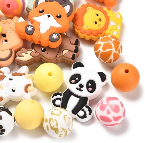 20 pcs 20 أنماط حيوانات من السيليكون بؤرات محورية من المطاط الغزلان الماشية الثعلب FOG PANDA حبات فضفاضة لقلائد DIY وتصنيع الأساور in Kuwait