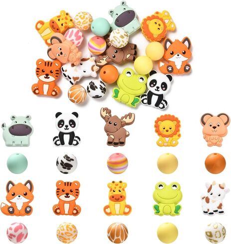 20 pcs 20 أنماط حيوانات من السيليكون بؤرات محورية من المطاط الغزلان الماشية الثعلب FOG PANDA حبات فضفاضة لقلائد DIY وتصنيع الأساور in Kuwait