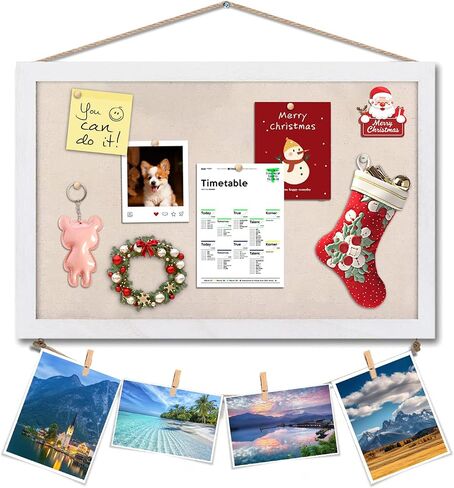 Cork Board Bulletin Board, 16 "x11 White Linen Cork Boards for Walls with White Frame, Pin Board Vision Board for Home Kitchen School Office Decor (White) in Saudi Arabia