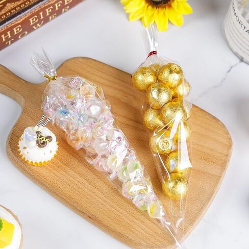 100 Pack Clear Cellophane Bags Cone Shaped Cellophane Treat Bags with Ties for Candy Popcorn Cookie Small Gift Wrapping（5x10 Inches) in Saudi Arabia