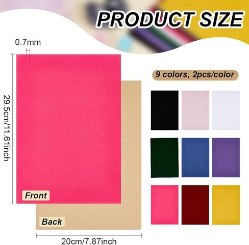 BENECREAT 18Pcs 9 Colors Self-Adhesive Velvet Flocking Liner Sheet, 11.6x7.8inch DIY Flocking Sewing Fabric for Drawer Liner, Jewelry Box, DIY Arts Decoration, 0.7mm Thick in Saudi Arabia