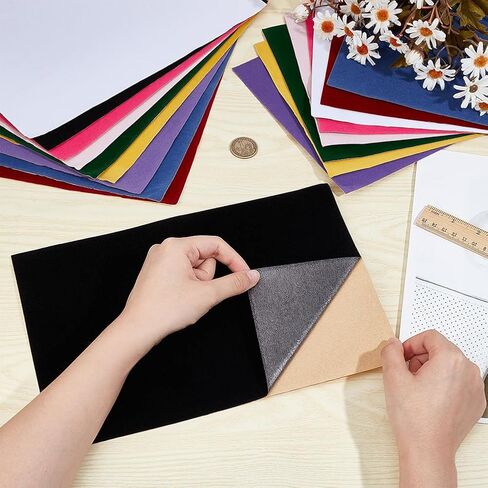 BENECREAT 18Pcs 9 Colors Self-Adhesive Velvet Flocking Liner Sheet, 11.6x7.8inch DIY Flocking Sewing Fabric for Drawer Liner, Jewelry Box, DIY Arts Decoration, 0.7mm Thick in Saudi Arabia