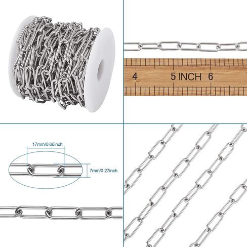 Pandahall 16.4 Feet 304 Stainless Steel Paperclip Chains Necklace 17x7.4x1.6mm Unwelded Strong Oval Cable Chains Links with Spool for Jewelry Making in Saudi Arabia