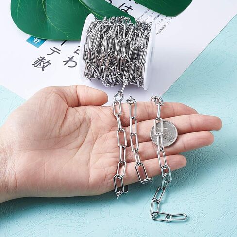 Pandahall 16.4 Feet 304 Stainless Steel Paperclip Chains Necklace 17x7.4x1.6mm Unwelded Strong Oval Cable Chains Links with Spool for Jewelry Making in Saudi Arabia