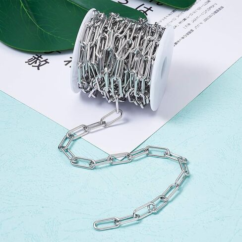 Pandahall 16.4 Feet 304 Stainless Steel Paperclip Chains Necklace 17x7.4x1.6mm Unwelded Strong Oval Cable Chains Links with Spool for Jewelry Making in Saudi Arabia