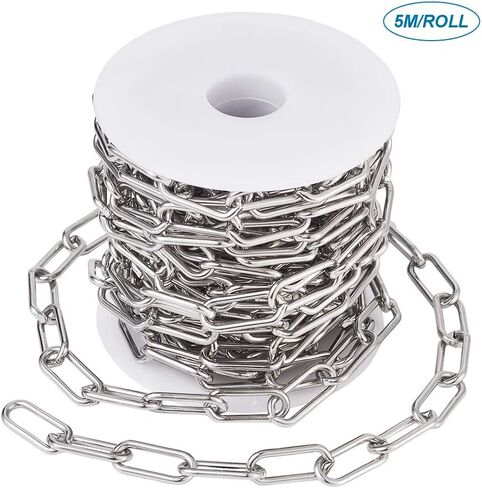 Pandahall 16.4 Feet 304 Stainless Steel Paperclip Chains Necklace 17x7.4x1.6mm Unwelded Strong Oval Cable Chains Links with Spool for Jewelry Making in Saudi Arabia