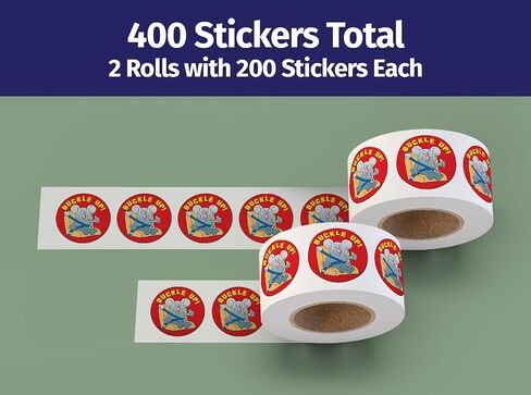 ZOCO - Buckle Up Sticker Roll (400 Count) - Seat Belt Safety - Positive Message Stickers - Kids Giveaways Bulk - 2 Inch Round in Kuwait