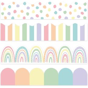 Augisteen 80 PCS Pastel Classroom Borders Border Bulletin Border Produre ملصقات ملونة قوس قزح البولكا النقطية الحدود لزيارة الجدار في الفصل الدراسي المدرسي