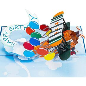 Paper Love Happy Birthday Biplane, Pop Up Birthday Card, For Him, Boy, Husband, Kids, Adults - 5" x 7" Cover - Includes Envelope and Note Tag