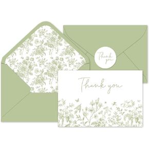 Whaline 36Pcs Blush Pink Floral Thank You Cards with Envelope Stickers Pink Wild Floral Thank You Note Cards for Wedding Bridal Shower Birthday Supplies