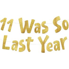 12th Birthday Gold Glitter Banner - Happy 12th Birthday Party Decorations, Supplies and Favors - 12th Wedding Anniversary Decorations