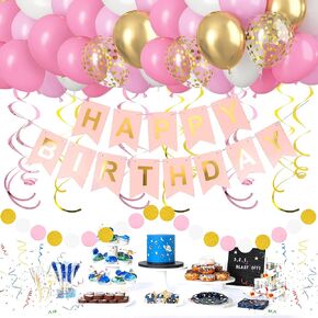 CANREVEL Black and Silver Happy Birthday Decorations, Happy Birthday Banner, Hanging Swirls, Circle Dots Garland, Party Balloons, Silver and Black Birthday Party Supplies Decorations for Women Men