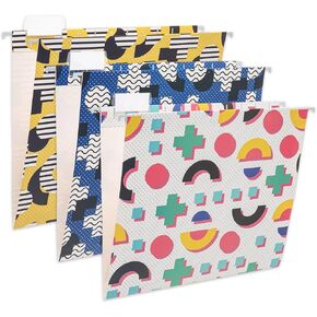 6 Pack Hanging File Folder Letter Size Reinforced Hanging Folders with 1/5-Cut Adjustable Tabs File Folders for Filing Cabinet Organizer for Office Home, Memphis Design