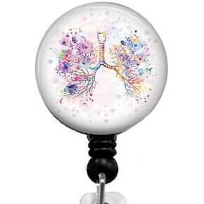 Watercolor Design of Lungs Badge Reel,Retractable Name Card Badge Holder with Alligator Clip, Medical MD RN Nurse Badge ID, Badge Holder, Office Employee Name Badge