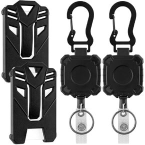 2 Pack Hard Plastic ID Badge Holder with Retractable Lanyard | Work ID Badge Reel with Flexible Wire | Heavy Duty Retractable Keychain, Badge Holder Retractable Clip, Black