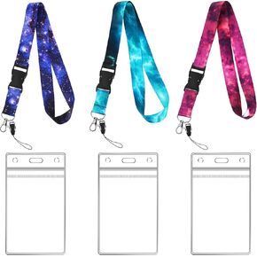 3 Pack Lanyard with ID Badge Holder Lanyards for ID Badges Detachable Neck Straps with Quick Release Buckles Safety Keys Lanyards for Women Men Key Ship Card Cruise(Starry Sky Style)