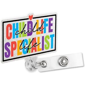 Child Life Specialist Retractable Glitter Badge Reel with Alligator Clip, Funny Badge Holder for Child Life Specialist Therapist Nurse, NICU Nurse Appreciation Gifts, Child Life Month Gifts