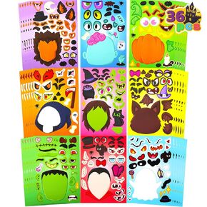 JOYIN 36 PCS Halloween Make-a-face Sticker Sheet, Kids Party Favor Craft Supplies, Make Your Own Characters Stickers with Vampire, Witch, Frankenstein, Ghost, Halloween Goodies Class Activities Game