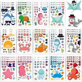 42 PCS Make A Face Sticker Safari Animal Sticker Sheets,Jungle & Zoo Party Favors Activities,Fun Craft Supplies for Kids