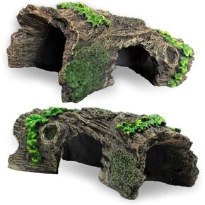 Aquarium Trunk Decoration Hollow Tree Trunk Hideout Log Hideaway Fish Tank Resin Wood Ornament Reptile Habitat Cave for Fish and Shrimp to Swim(6.7'' x 3.3'' x 3'').