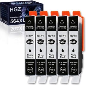 HGZ 564XL Compatible Ink Cartridges Replaccement for HP 564 XL Photo Black Used for Photosmart 5520 6510 6520 7510 7520 7515 C6380 C310 (5 Small Thin Photo Black)