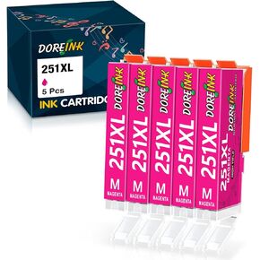 251 Printer Ink Cartridges Replacement for Canon 251 XL Magenta Ink Cartridges Compatible for Canon 251 Ink Cartridges to Use with PIXMA IX6820, IP8720,MX922, MG5520, CLI-251 XL Magenta Ink 5 Pack