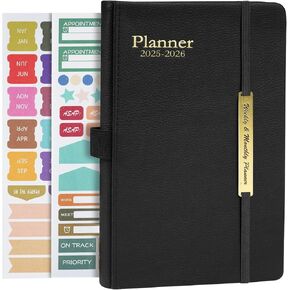 AUAUY Planner 2025-2026:A5 18-Month Diary Jan 2025-Jun 2026,Leather Hardcover, 2025 Planner Weekly&Monthly Layouts, To-Do Lists,for Office & School Use,Green