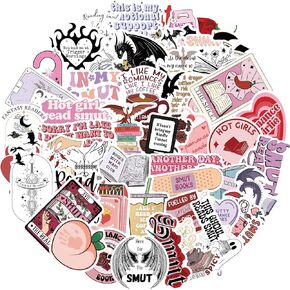 50 PCS Book Stickers for Kindle, Bookish Sticker Pack for IPAD, Laptop, Ebook Readers Water Bottle Cute Waterproof Vinyl Decals Girls Smut Romance