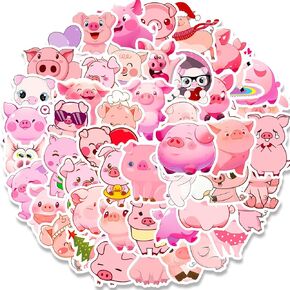 Cute Pig Stickers for Kids, 50PCS Waterproof Vinyl Stickers for Water Bottles, Notebooks, Laptops, Phone Cases, Decorative Gifts for Teen Girls